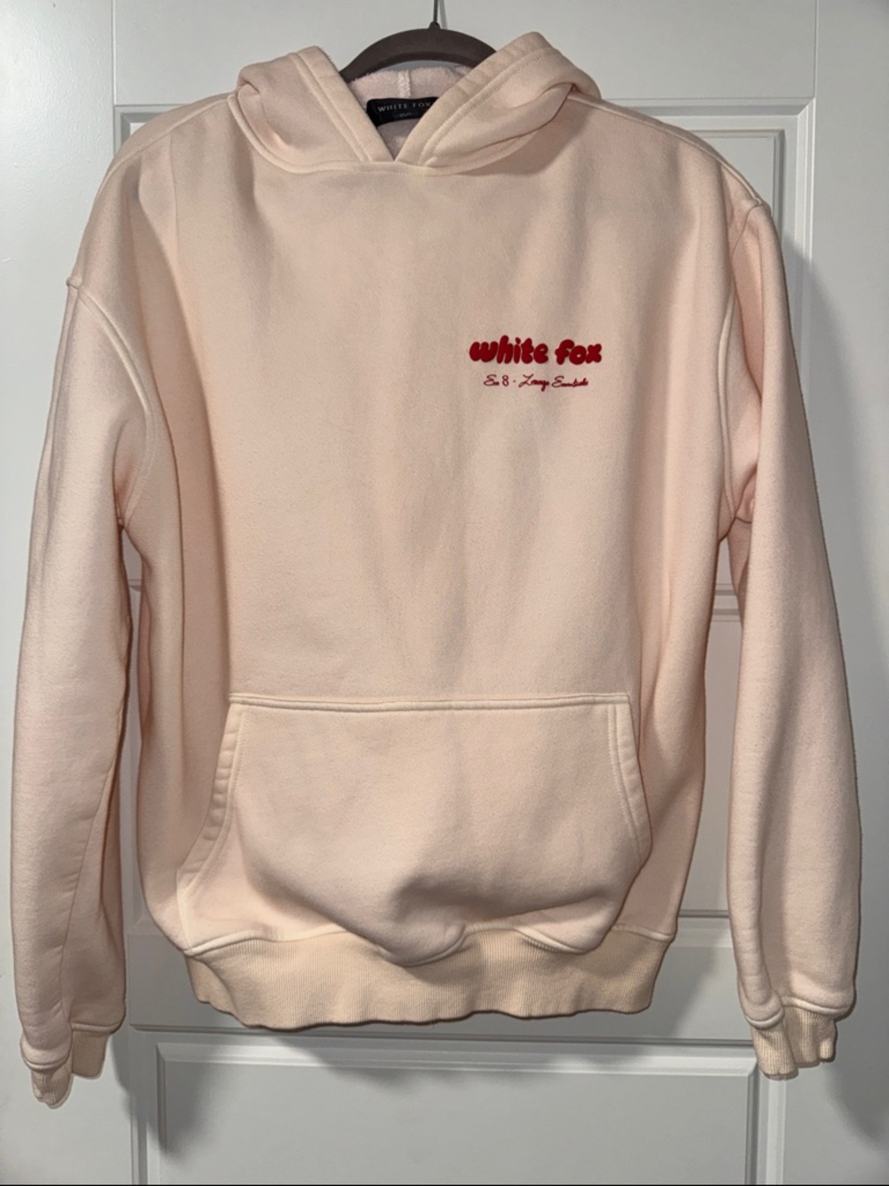 White Fox Boutique Pale Pink Hoodie with Red Logo